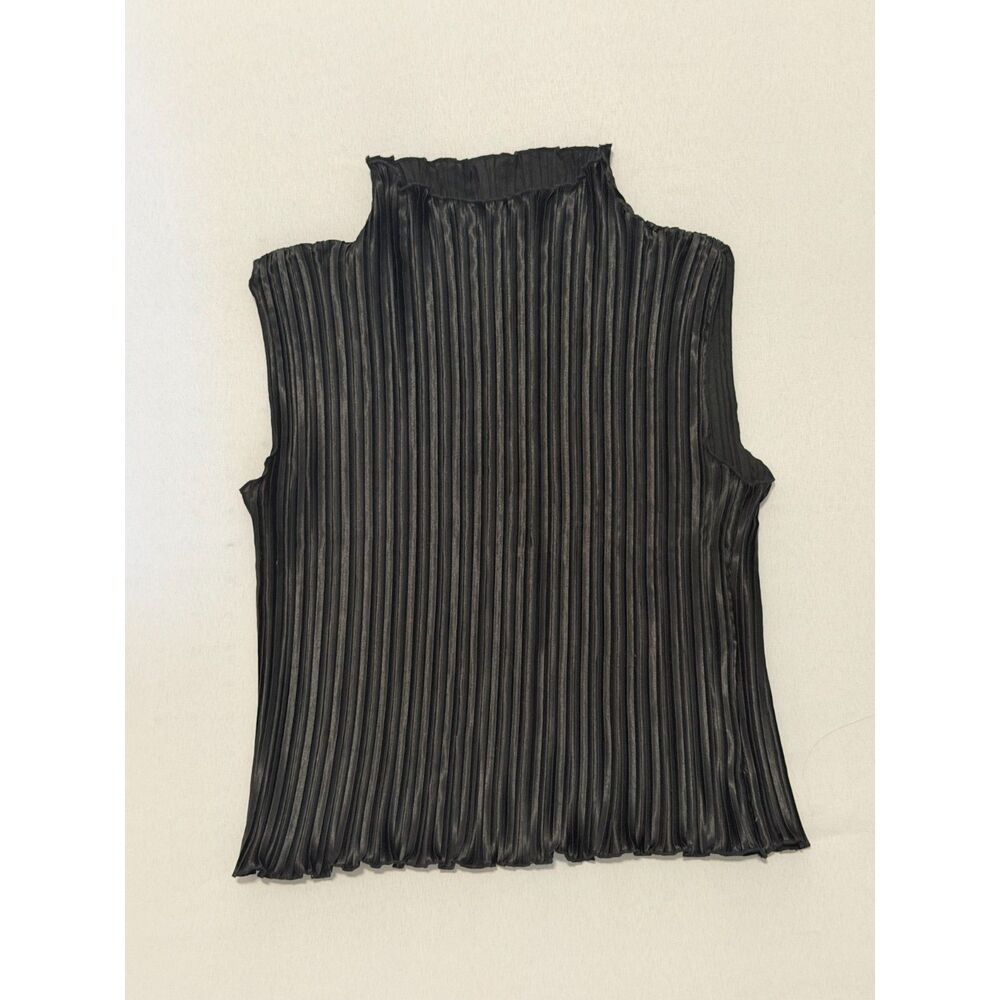 Vintage 90s/Y2K E.K. Designs Black Micro-Pleated Mock Neck Top